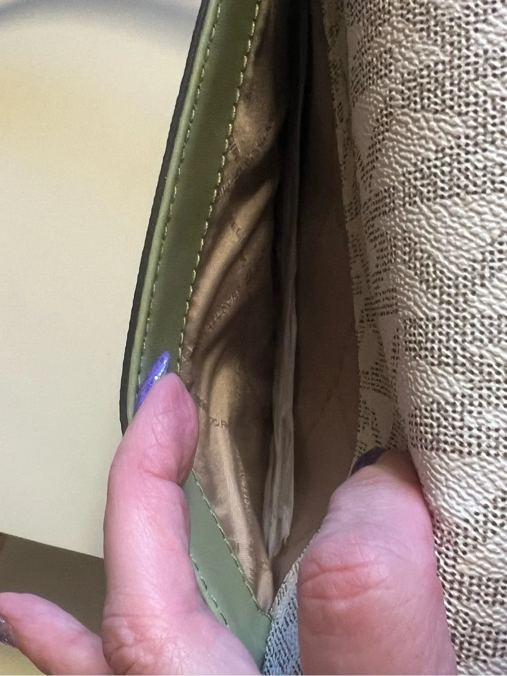Michael Kors Cream Logo Crossbody Bag with Olive Strap